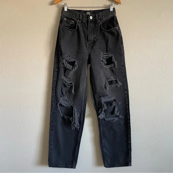 BDG Urban Outfitter Jeans Women’s 27 Black High Rise Baggy Skater Ripped Grunge - Picture 1 of 16